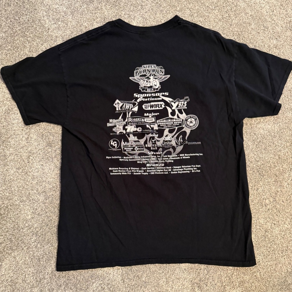 Niles Burn Run 2014 Great Lakes Burn Camp Firefighter Biker T-Shirt Black Large - Picture 4 of 7